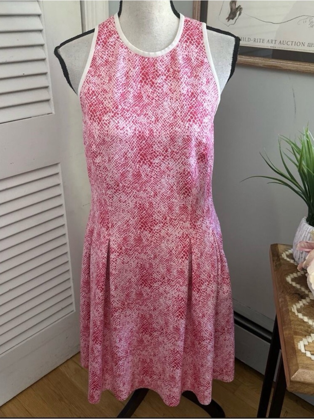 J. McLaughlin Pink White Patterned Sleeveless A-Line Dress